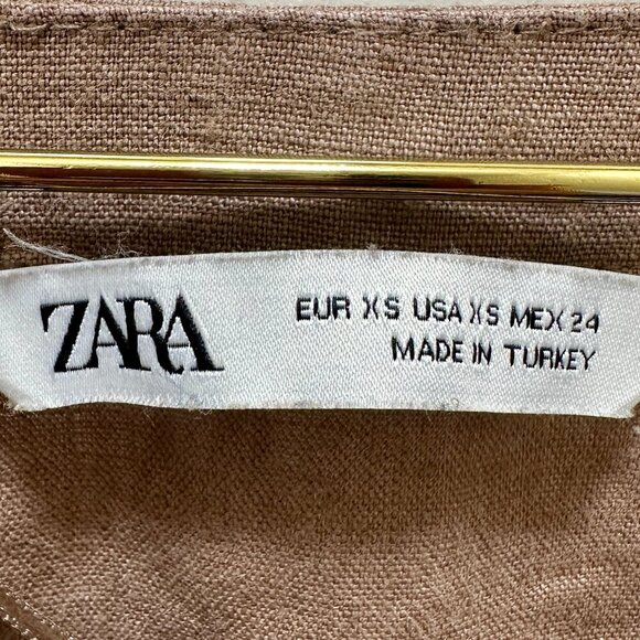 Zara 100% Linen Oversized Tunic Top Women's Size XS Brown Boho Feminine Gypsy - Picture 4 of 11